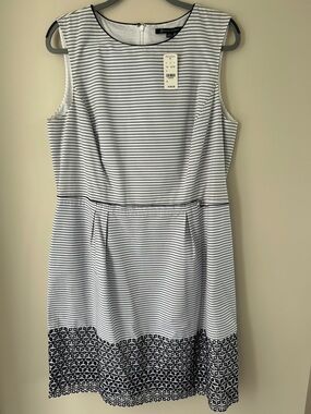 Brooks Brothers Navy & White Striped Sleeveless Midi Dress